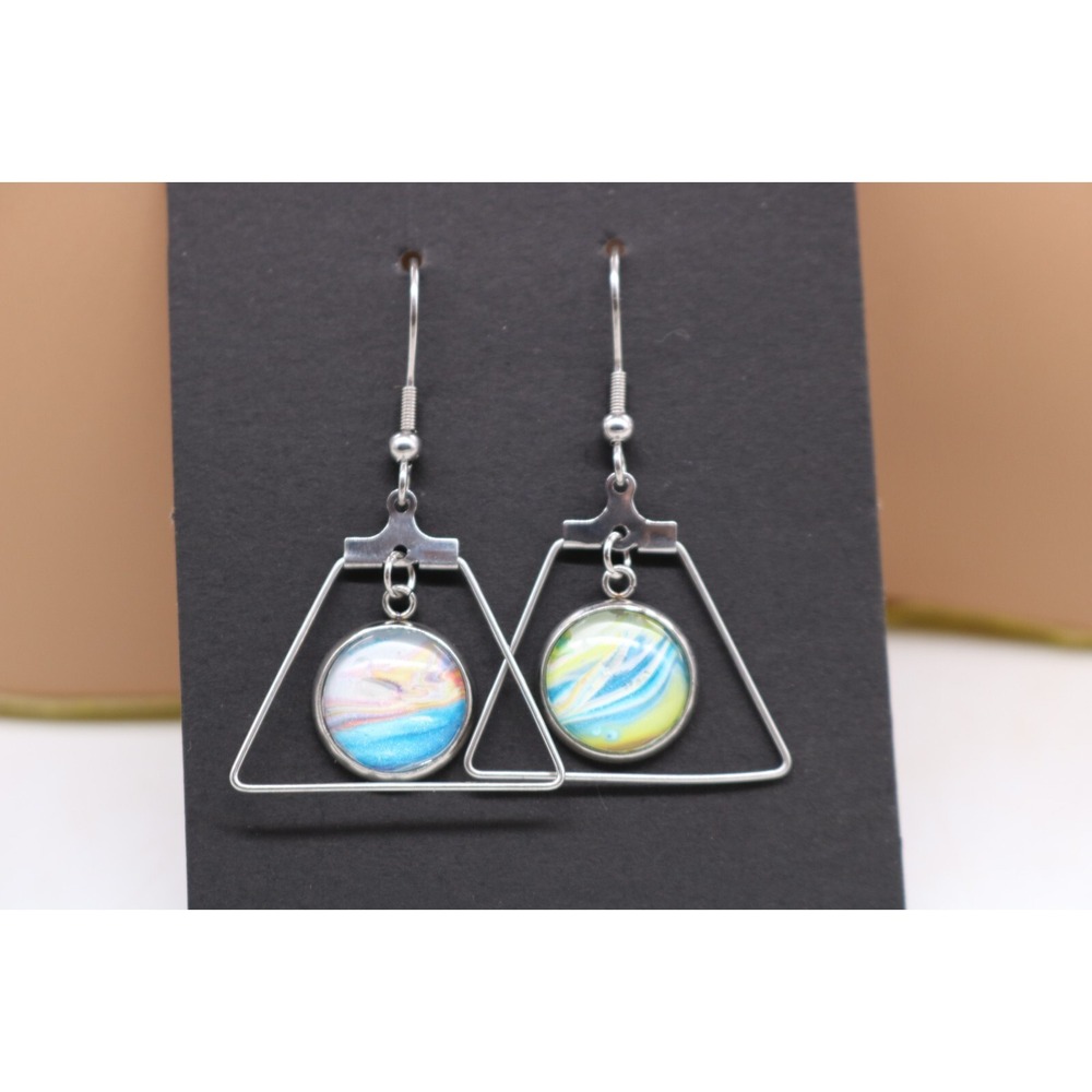 Handmade Earrings-Stainless Steel-Glass-Paint Drips-Hypoallergenic